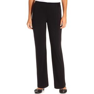 NY Collection Womens Petite Pant Pull-On Straight Leg Stretch Black